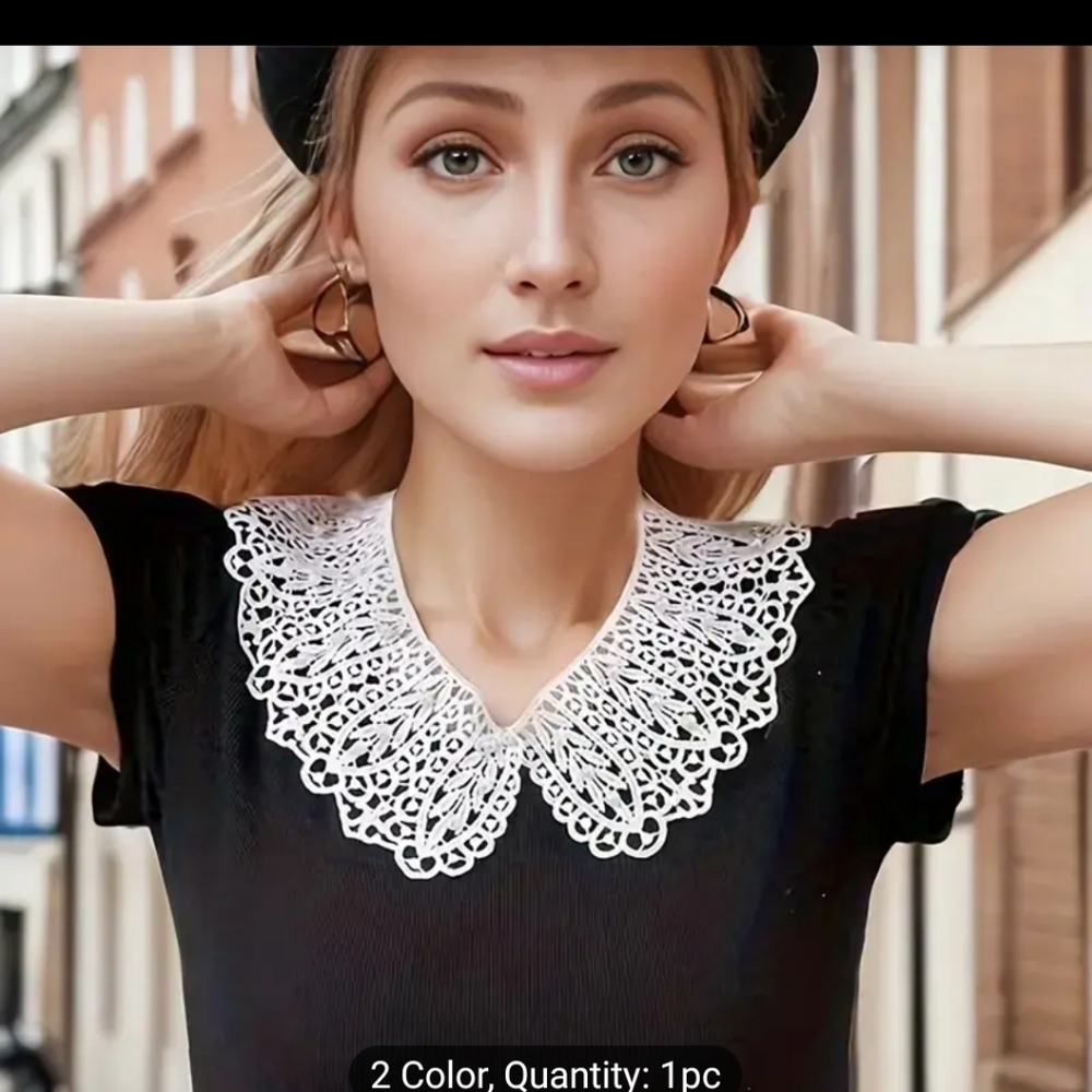 NWT Boho Elegant Lace Collar Pearl Details in White Dainty Retro - Picture 3 of 16